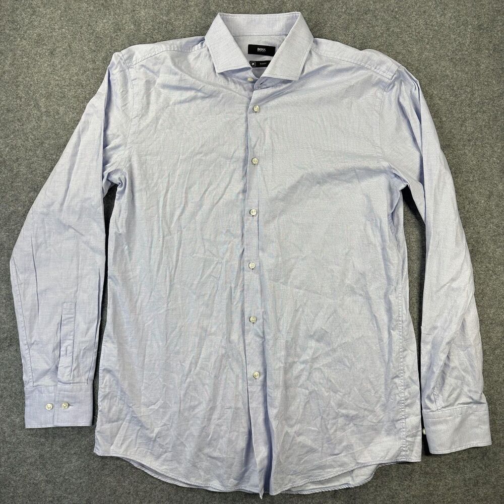 BOSS Hugo Boss Dress Shirt Mens 17 Blue Slim Fit Long Sleeve Made In Turkey